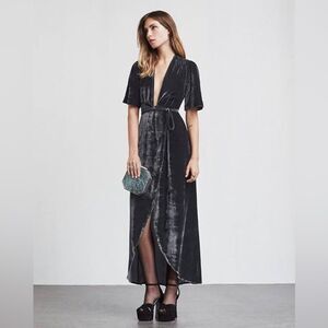 Reformation Bordeaux dress with Puff Sleeves and Plunge Neckline